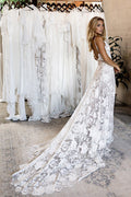 Vestidos de novia con hermosas tiras de espagueti y espalda abierta con aplicaciones de encaje, MW303