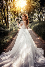 Gorgeous Tulle Lace Illusion Neck Long Sleeves Wedding Dresses, MW529