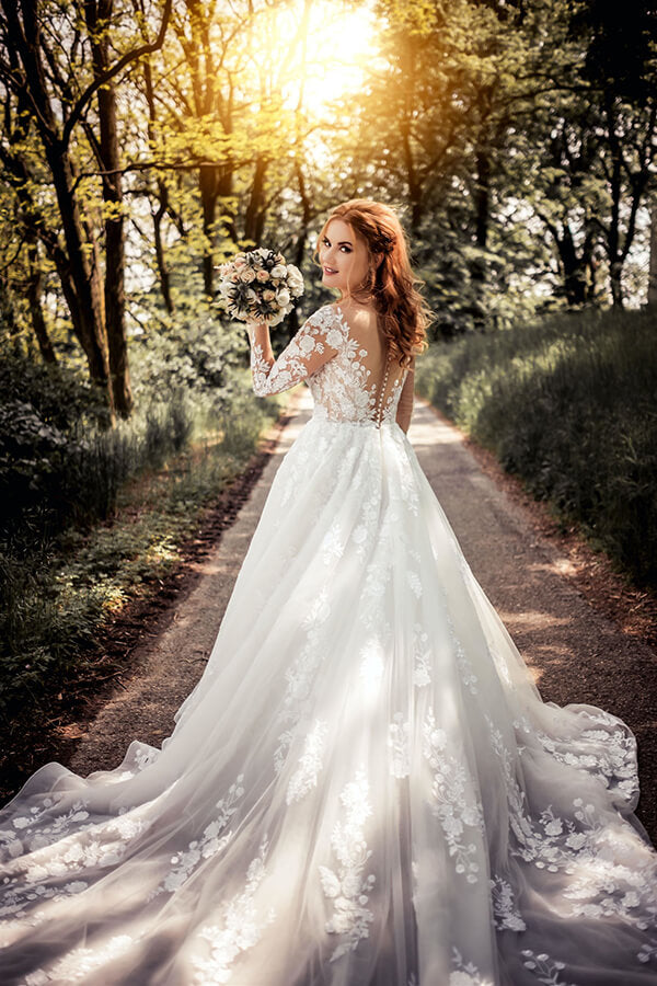 Gorgeous Tulle Lace Illusion Neck Long Sleeves Wedding Dresses, MW529