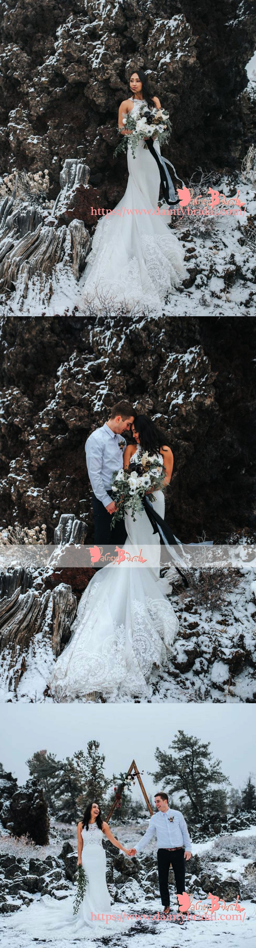 Gorgeous Lace Top Mermaid Sleeveless Elegant Wedding Dresses With Train, DB0136