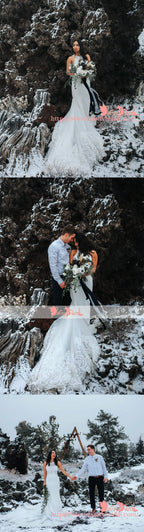 Gorgeous Lace Top Mermaid Sleeveless Elegant Wedding Dresses With Train, DB0136