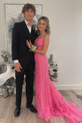 Robe de soirée et de bal rose à encolure en cœur et style sirène en tulle PSK438