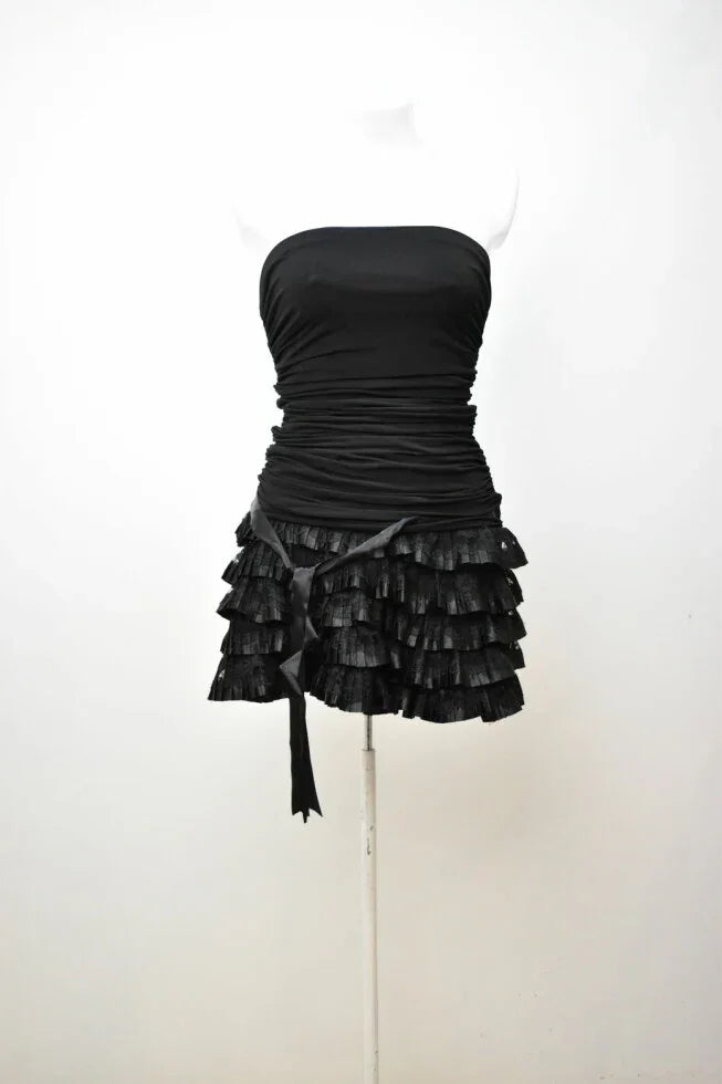 Schwarzes trägerloses Homecoming-Kleid Schwarzes Partykleid Cocktailkleid Y2360