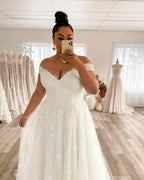Lakshmigown Wedding Dress Plus Size A-Line Off The Shoulder Lace Applique Tulle Backless Robe De Mariée Orienta Sweep Train Gown
