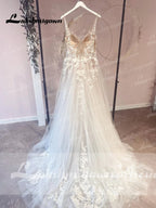 Lakshmigown Unlined Bodice FLowy A Line Tulle Wedding Dress With V Neck Bridal Gown Beach Bridal Gown Customized Robe De Mariee