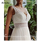 Lakshmigown V Neck Bohemian Wedding Dresses Lace Bridal Gowns Tulle A-Line Wedding Gown Robe De Mariée Country Customized