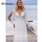 Simple Boho Wedding Dress Customized Robe Longue Vintage Lace Chiffon Long Wedding Dresses Chic Bridal Gowns