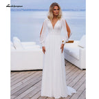 Simple Boho Wedding Dress Customized Robe Longue Vintage Lace Chiffon Long Wedding Dresses Chic Bridal Gowns