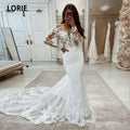 LORIE Boho Wedding Dresses Mermaid Lace Long Sleeves Wedding Gown Vintage White Ivory Custom Made Luxury Bridal Dress Customized
