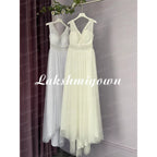 Lakshmigown V Neck Bohemian Wedding Dresses Lace Bridal Gowns Tulle A-Line Wedding Gown Robe De Mariée Country Customized