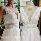 Lakshmigown V Neck Bohemian Wedding Dresses Lace Bridal Gowns Tulle A-Line Wedding Gown Robe De Mariée Country Customized