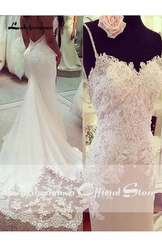 NumberSea Spaghetti-Spitze Ärmelloses Brautkleid Spitzenapplikationen Boho Brautkleid Rückenfrei Sexy Robe de Mariee Hochzeitspartykleider 