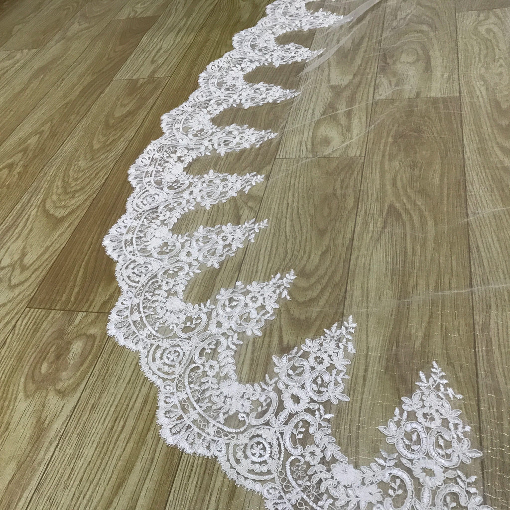 1 Layer Cathedral veil wedding veil women veil white ivory sequins lace veil bridal veil cover face veil with comb