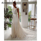 Lakshmigown V Neck Bohemian Wedding Dresses Lace Bridal Gowns Tulle A-Line Wedding Gown Robe De Mariée Country Customized