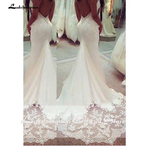 NumberSea Spaghetti-Spitze Ärmelloses Brautkleid Spitzenapplikationen Boho Brautkleid Rückenfrei Sexy Robe de Mariee Hochzeitspartykleider 