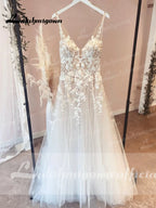Lakshmigown Unlined Bodice FLowy A Line Tulle Wedding Dress With V Neck Bridal Gown Beach Bridal Gown Customized Robe De Mariee