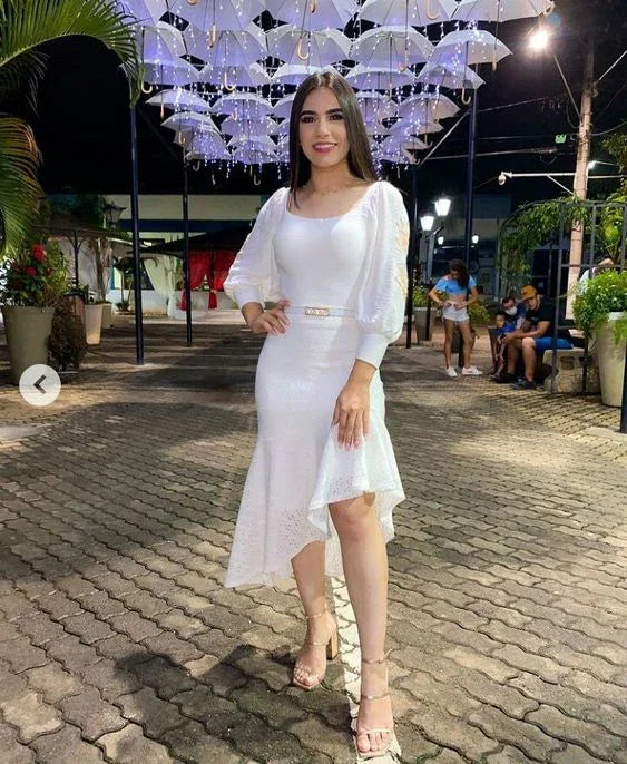 Vestido de Fiesta de Manga Larga Blanco Vestido de Regreso a Casa Blanco Y6833