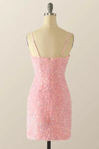 Niedliches Rosa Pailletten Homecoming-Kleid Rosa Rückenfreies Partykleid Y2041