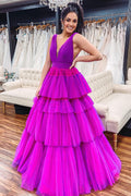 Giana | Vestido de Fiesta de Tul con Escalones en Forma de A y Escote en V