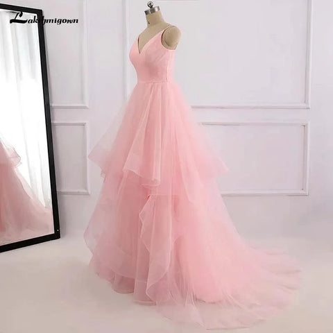 Vestido de noiva romântico rosa NumberSea, estilo boho, com alças, tule, fecho nas costas e cauda de 30 cm 