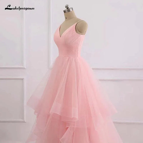 Vestido de noiva romântico rosa NumberSea, estilo boho, com alças, tule, fecho nas costas e cauda de 30 cm 