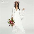 NumberSea Simple Bohemian Manches Longues Décolleté Plongeant Hippie Robe de Mariage Plage Robes de Mariage Grande Taille
