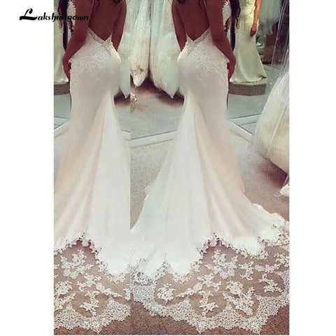 NumberSea Spaghetti-Spitze Ärmelloses Brautkleid Spitzenapplikationen Boho Brautkleid Rückenfrei Sexy Robe de Mariee Hochzeitspartykleider 