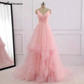 NumberSea Abito da Sposa da Spiaggia Romantico Rosa Boho Abiti da Sposa Spalline Tulle Chiusura Posteriore con Cerniera con Coda da 30cm Vestido De Noiva
