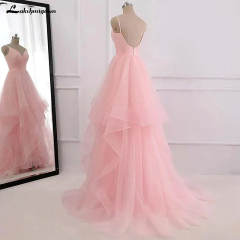 Vestido de noiva romântico rosa NumberSea, estilo boho, com alças, tule, fecho nas costas e cauda de 30 cm 
