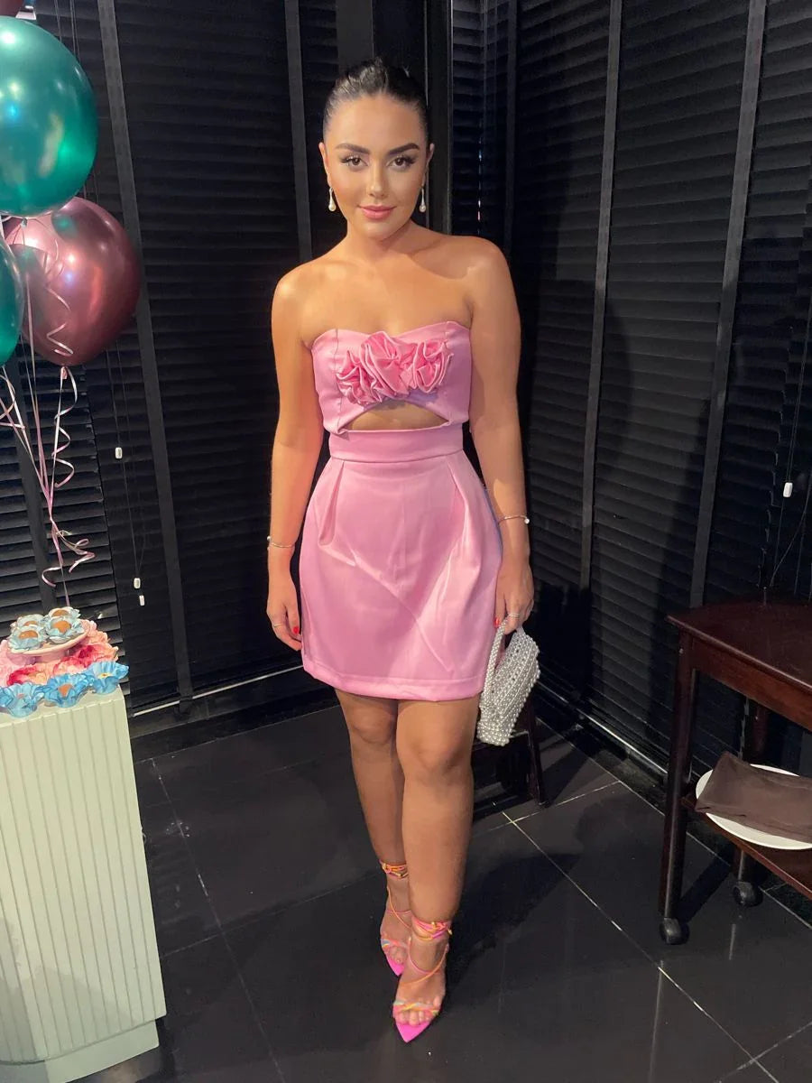 Trägerloses Rosa Ballkleid Elegantes Rosa Partykleid Y2138