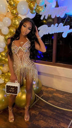 Vestido Brillante para Fiesta de 22º Cumpleaños Vestido Sexy para Baile de Regreso con Borlas Y2329