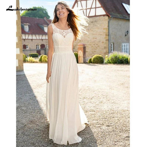 NumberSea Vestidos de noiva de praia em branco marfim Vestidos de noiva em renda A-Line Vestidos de noiva em chiffon Vestidos de noiva 