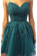 Neckholder-Kurzes Smaragdgrünes Spitzen-Ballkleid Homecoming-Kleid PD448
