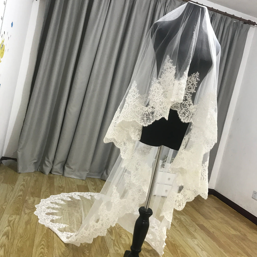 1 Layer Cathedral veil wedding veil women veil white ivory sequins lace veil bridal veil cover face veil with comb