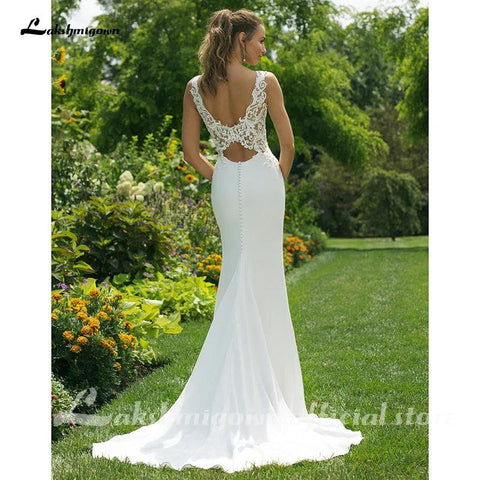 Meerjungfrau-Brautkleider aus weichem Satin für die Braut, gerades Kleid mit V-Ausschnitt und doppeltem Schlüsselloch auf der Rückseite, Brautkleider, Vestido de Noiva 