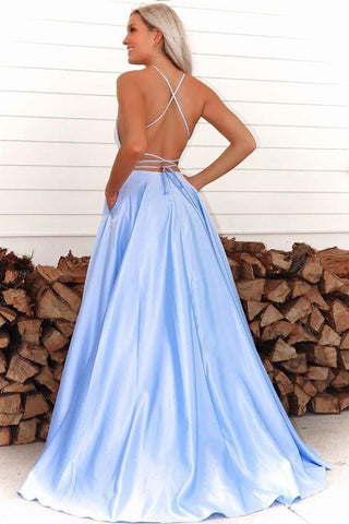 High Slit Spaghetti Straps Royal Blue Long Prom Dress PG750