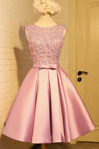 Homecoming-Kleid Applikationen Schleife Satin Kurzes Ballkleid Partykleid PD454