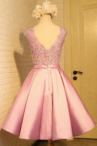 Homecoming-Kleid Applikationen Schleife Satin Kurzes Ballkleid Partykleid PD454