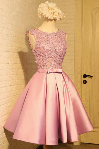 Homecoming-Kleid Applikationen Schleife Satin Kurzes Ballkleid Partykleid PD454