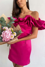 فستان صغير فوشيا مشد بدون أكتاف SYH2