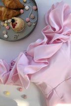 vestido curto de cetim rosa Off The Shoulder SYH2