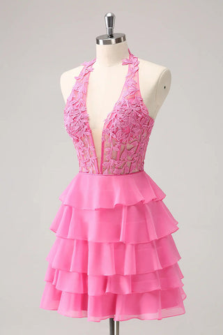 Hot Pink A-Linie Trägerloses Stufenkorsett Süßes Homecoming-Kleid PD551