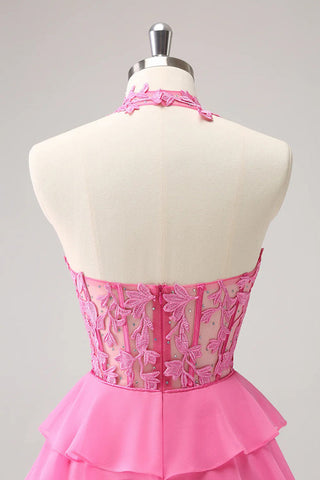Hot Pink A-Linie Trägerloses Stufenkorsett Süßes Homecoming-Kleid PD551