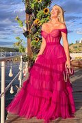 Robe de bal à multi-couches de tulle cœur-sucré rose vif Robe de soirée PSK310