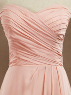 A-Line Floor Length Chiffon Bridesmaid Dress Sweetheart Strapless with Pleats