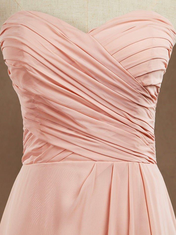 A-Line Floor Length Chiffon Bridesmaid Dress Sweetheart Strapless with Pleats