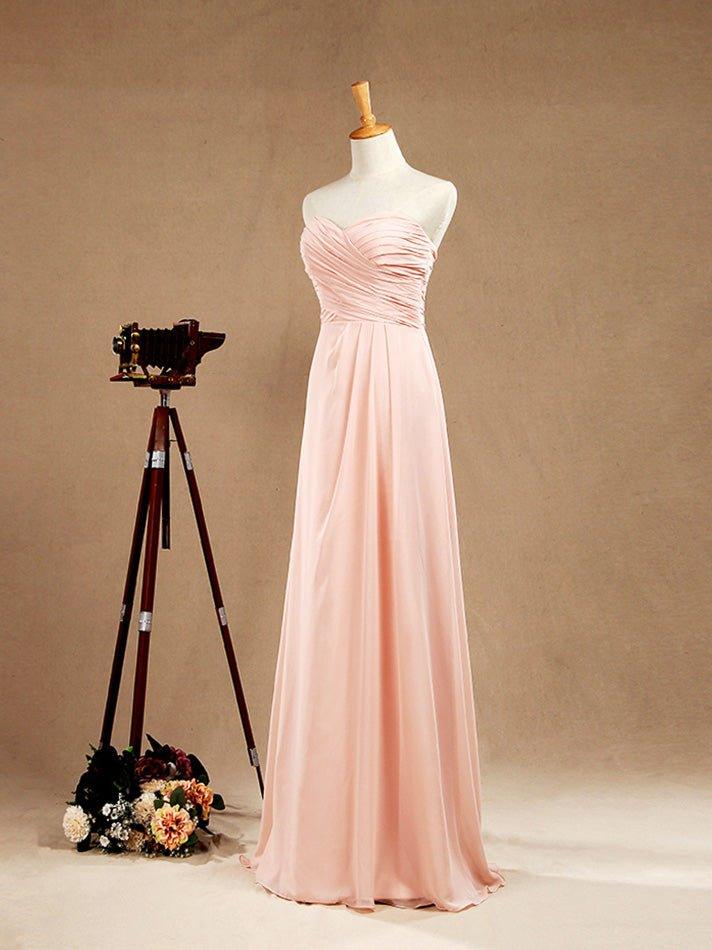 A-Line Floor Length Chiffon Bridesmaid Dress Sweetheart Strapless with Pleats