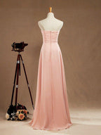 A-Line Floor Length Chiffon Bridesmaid Dress Sweetheart Strapless with Pleats