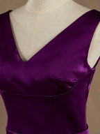 A-line V-neck High-low Hem Satin match Tulle Bridesmaid Dress