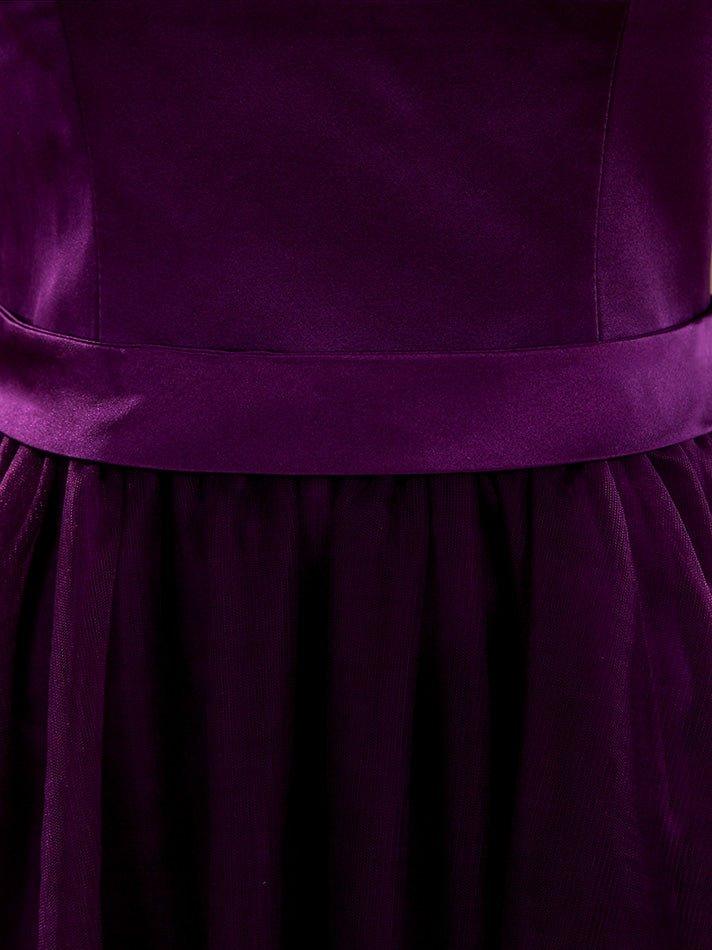 A-line V-neck High-low Hem Satin match Tulle Bridesmaid Dress